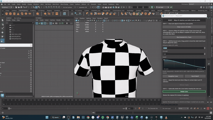 Drawing and editing a curve in the UV Editor