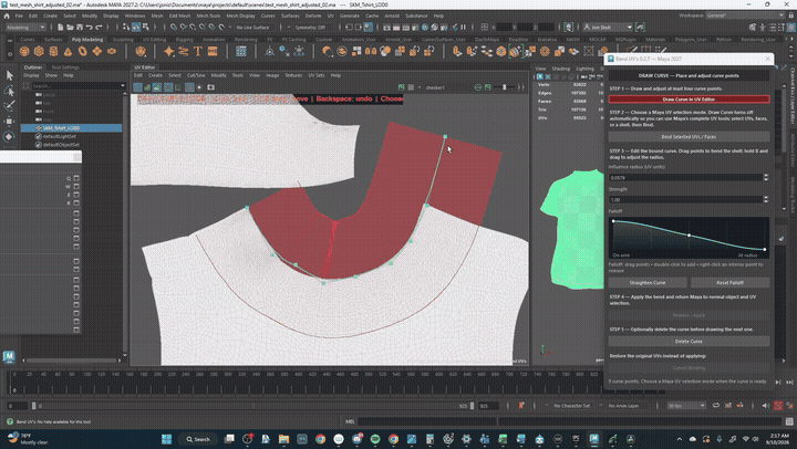 Adjusting curve falloff radius